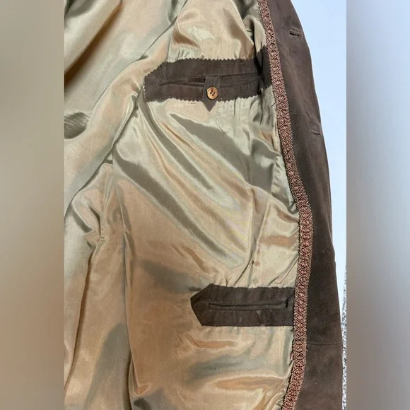 Men's Vintage Brown Suede Jacket, belt and pockets, L - Picture 10 of 16